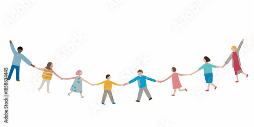 A diverse group of people holding hands in a continuous circle