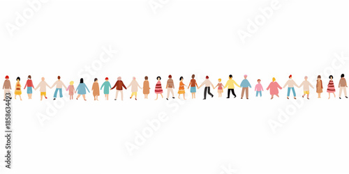 A diverse group of people holding hands in a connected line illustration