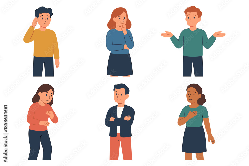 Fototapeta premium Diverse group of people expressing emotions in flat style