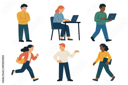 Diverse people in everyday activities with technology in flat style