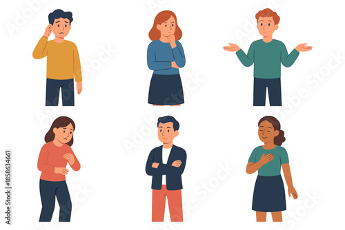 Diverse group of people expressing emotions in flat style