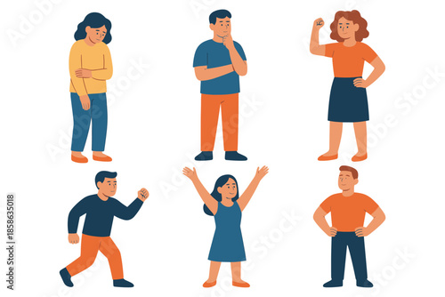 Flat style diverse people expressing various emotions and gestures
