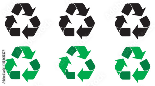 Recycle symbol vector black and green design for reuse on white background