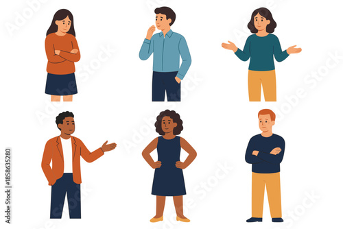 Diverse group of people in casual attire engaged in conversation in modern flat design