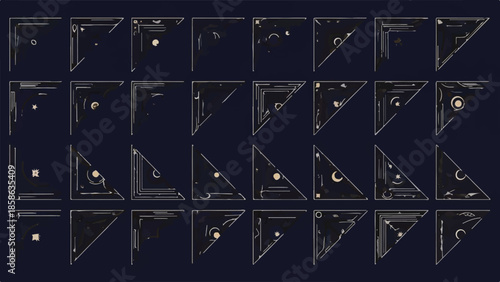 Set of Golden Ornate Decorative Corner Frames Vector Collection on Dark Background