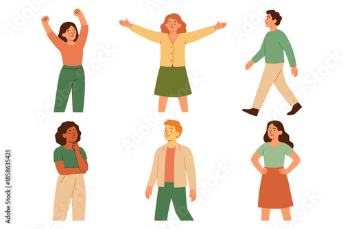Diverse people poses and expressions in flat style
