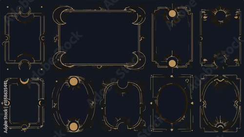 Set of 10 Gold Celestial Frames Vector