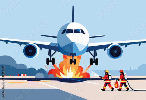 Firefighters tackle airplane fire on runway