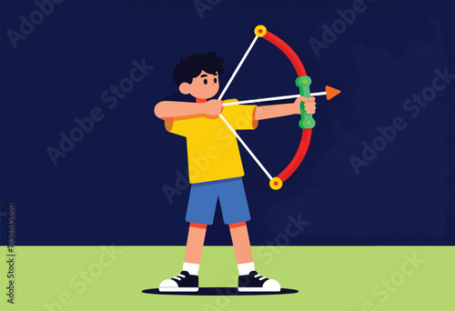 Young person aiming bow and arrow