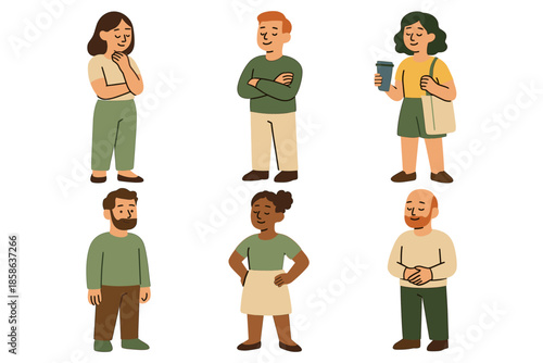 Diverse people characters standing in casual clothes and relaxed poses