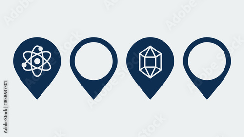 Iconography representing scientific and structural concepts, possibly related to data or material science, presented in a clean, modern graphic design