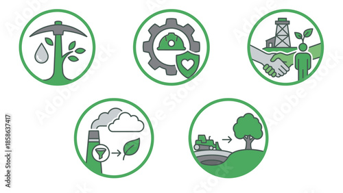 Environmental protection in mining operations and community relations, Safety and construction in mining, and land reclamation efforts