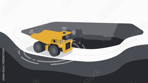 Autonomous mining truck operating in an open-pit mine, futuristic technology in resource extraction, advanced automation for industrial operations