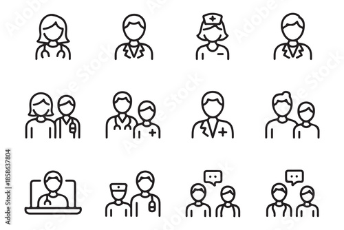 Medical professionals and patients icon set healthcare