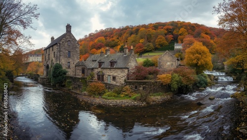 Village landscape in fall c...