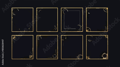 Set of 8 Gold Art Deco Style Square Frames Vector