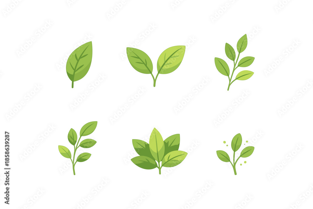 Fototapeta premium Collection of green leaves: simple and minimal plant designs