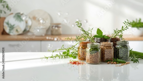 Metal storage jars filled w...