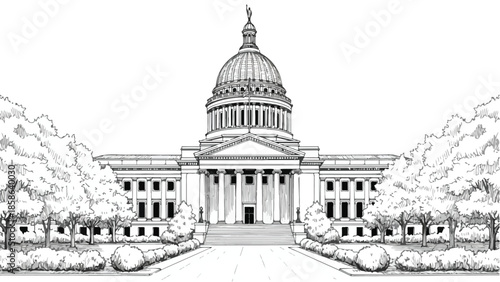 Grand neoclassical capitol building with symmetrical facade