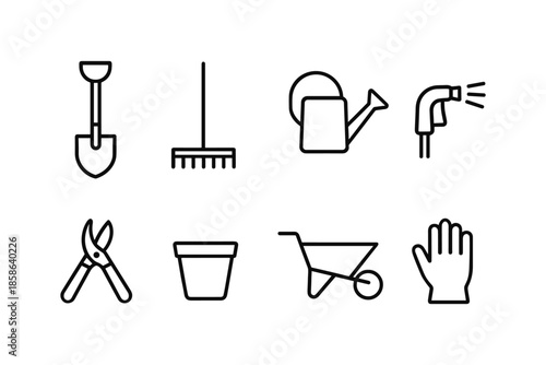 Minimalist gardening tools icons for modern design projects