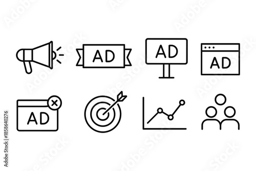 Minimalist line icons for digital advertising and marketing strategies