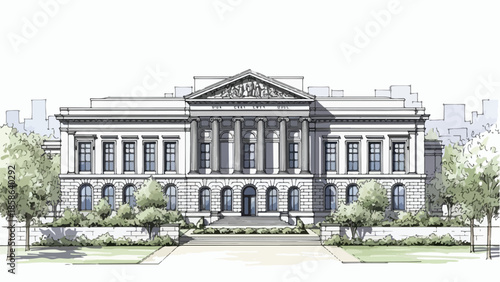 Classical library or university building with landscape park