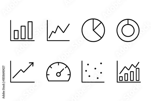 Minimalistic line art icons for data visualization and analysis tools