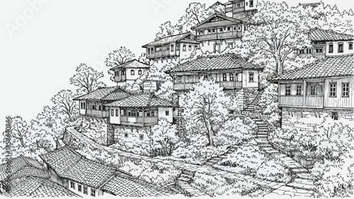 Traditional houses built on a steep rocky hillside