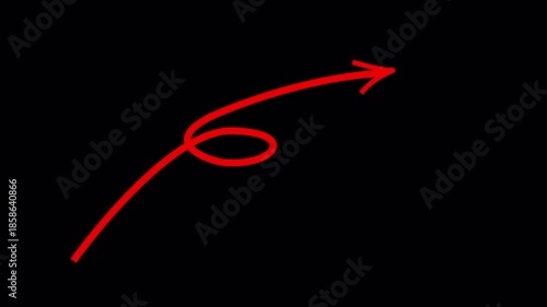Red Curved Hand Drawn Arrow Animation Loop with Organic Flow for Directional Signage