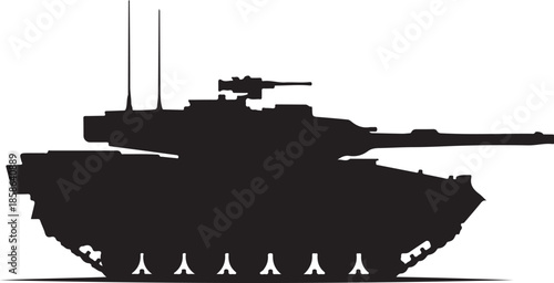 Black silhouette of a modern military tank vehicle