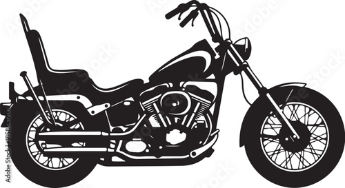 Black silhouette of a chopper motorcycle on white background