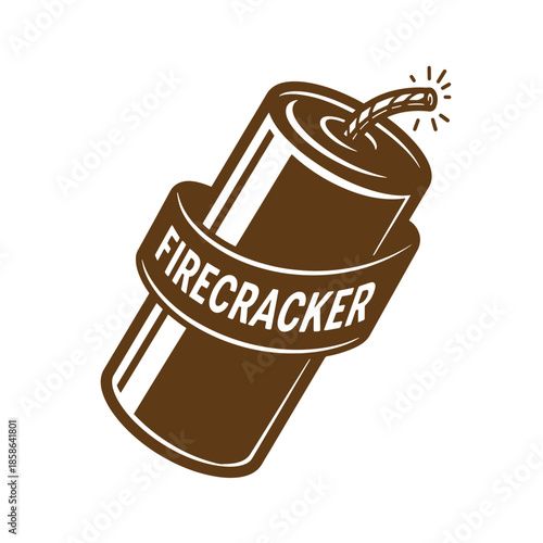Vintage Brown firecracker with fuse and label isolated on white background  pyrotechnic device for celebrations