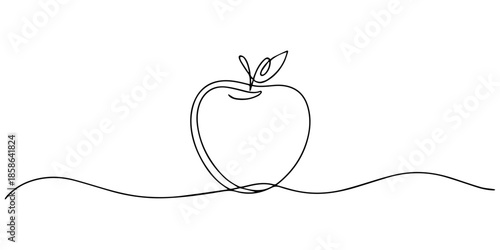 Apple line art. Apple hand drawn. Fruit continuous line drawing. Single contour food for design print, A single line drawing of a chocolate covered apple. Continuous line a piece apple icon. one line.