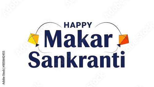 Happy Makar Sankranti with colorful kites and text yellow