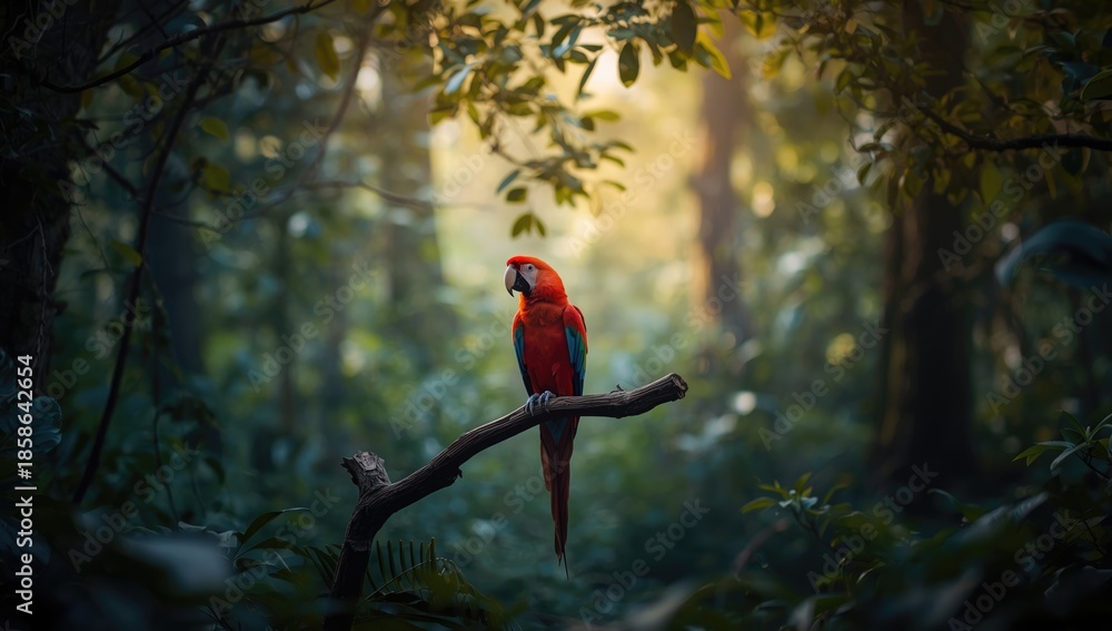 Fototapeta premium Vibrant parrot perched in lush natural environment for wildlife documentation