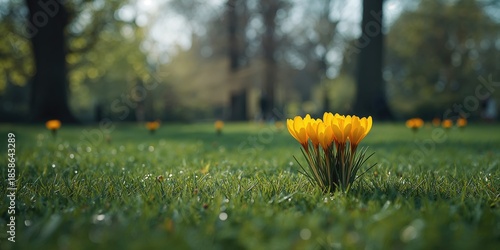 Yellow crocus flowers in a ...