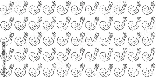 A repeating pattern of simple, hand-drawn shrimp illustrations, perfect for culinary designs and seafood-themed projects