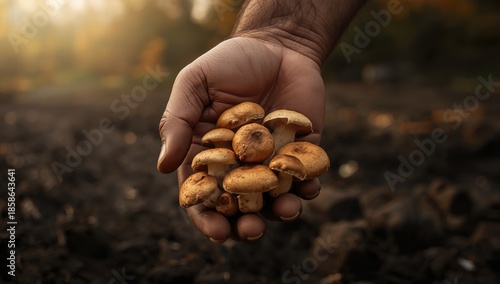 A man clutching mushrooms i...