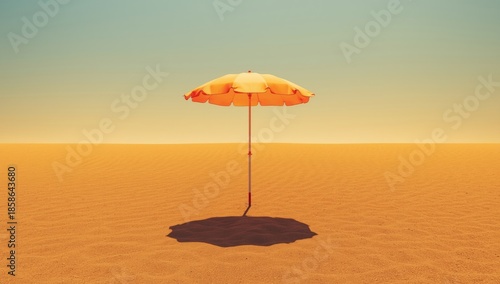 Single orange umbrella on p...