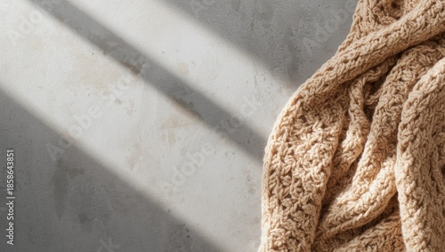 Knitted beige blanket laid ...