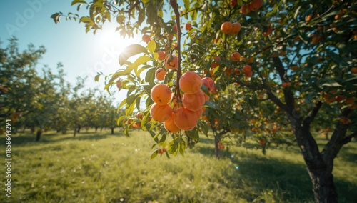 Juicy apricots growing on b...