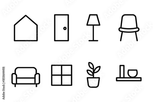 Minimalist home furnishings icons set in linear style