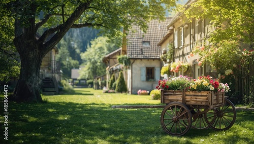 Wooden cart filled with mou...