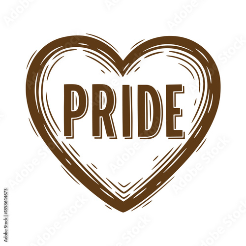 Vintage Brown heart shaped symbol with pride text inside  LGBTQ plus sign isolated on white background