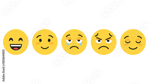 Colorful emoji expressions showcasing diverse emotions in flat circular icons