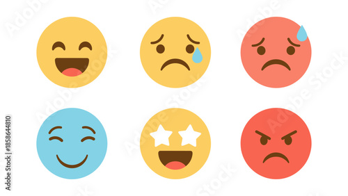 Colorful emoji faces displaying mixed emotions in flat style