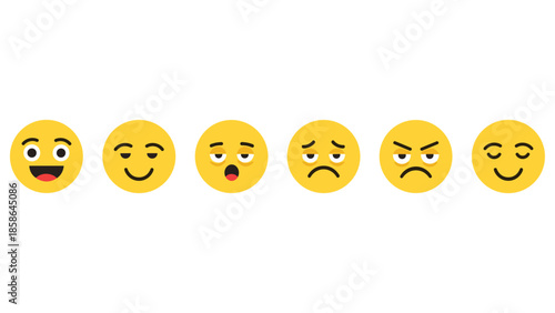 Diverse emoji faces expressing a range of emotions in flat style