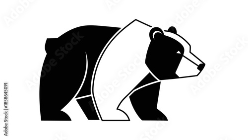 Powerful geometric bear standing in profile, isolated white background