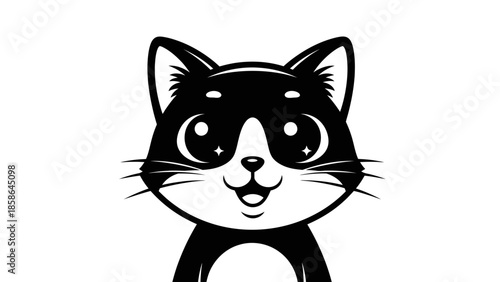 Charming cute cartoon cat head with bright eyes, isolated white background