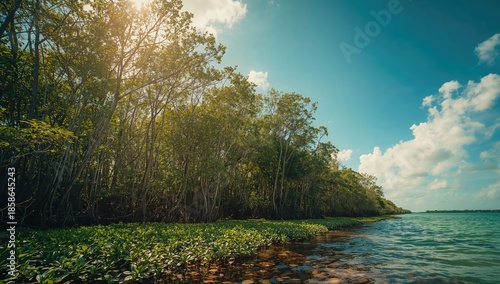 Summer scene of mangroves w...